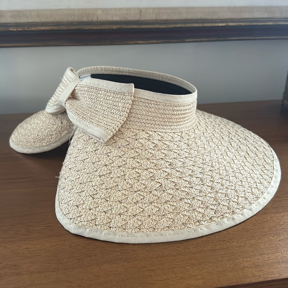 Straw hat visor pony tail hat summer floppy hat
